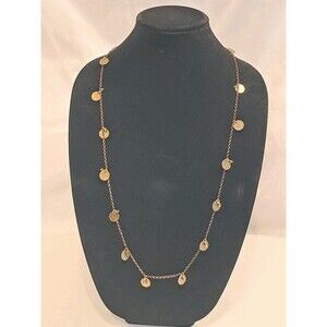 Peyote Bird Dark Gold Coin Charms & Green Beads Longer Chain Necklace 36" NWT